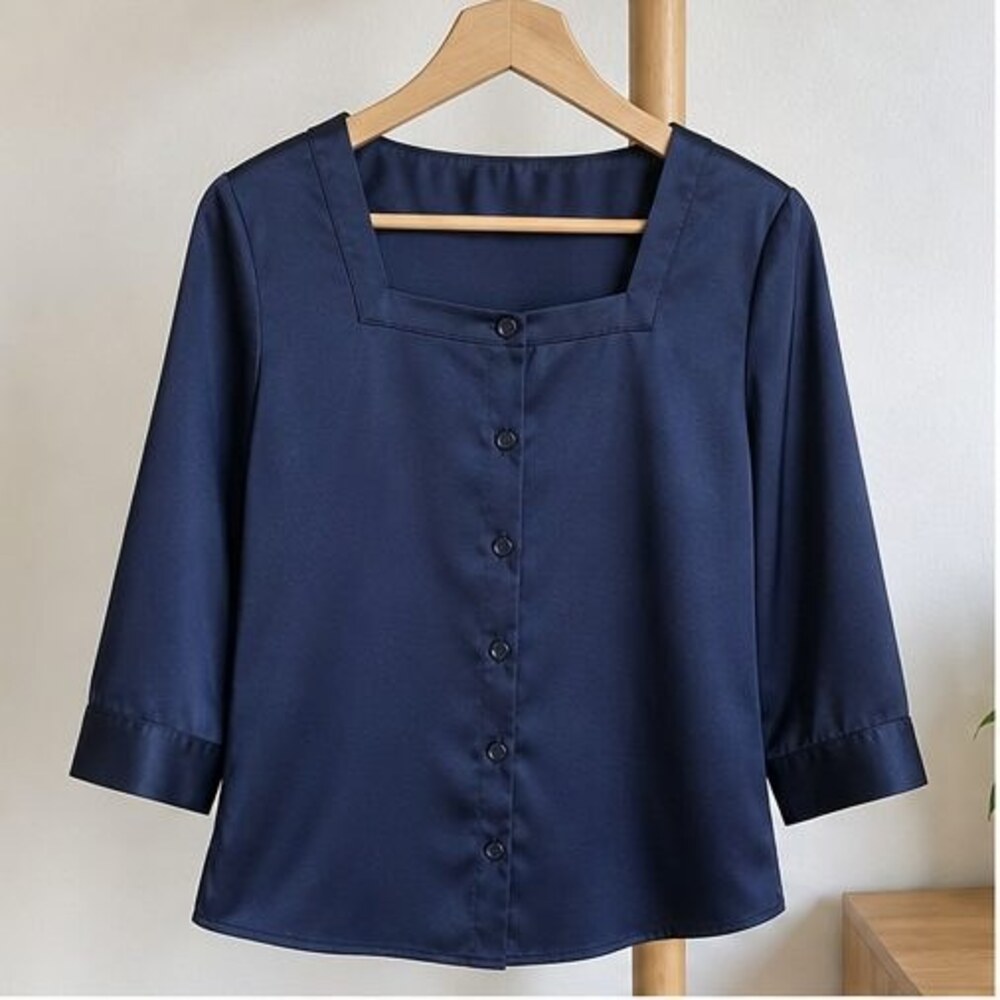 Navy Pleated Blouse